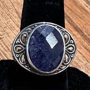 Large Samuel B Sterling Silver + 18K Lapis Ring size 7